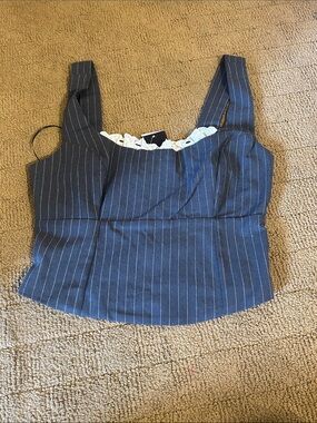 Pinstripe Square-Neck Navy Crop Top